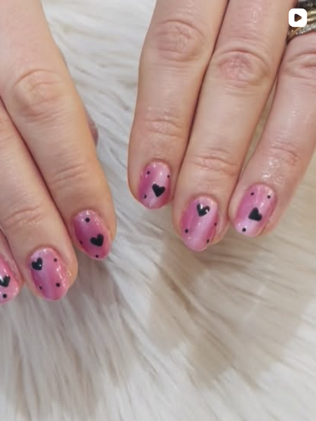 Pink heart nail art design available for pedicure finishes at Hello Beauty Nails, Northallerton