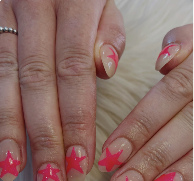 Pink star nail art by Hello Beauty Nails, Northallerton