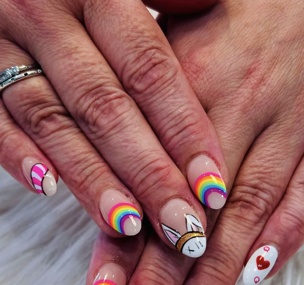 Rainbow unicorn nail art by Hello Beauty Nails, Northallerton
